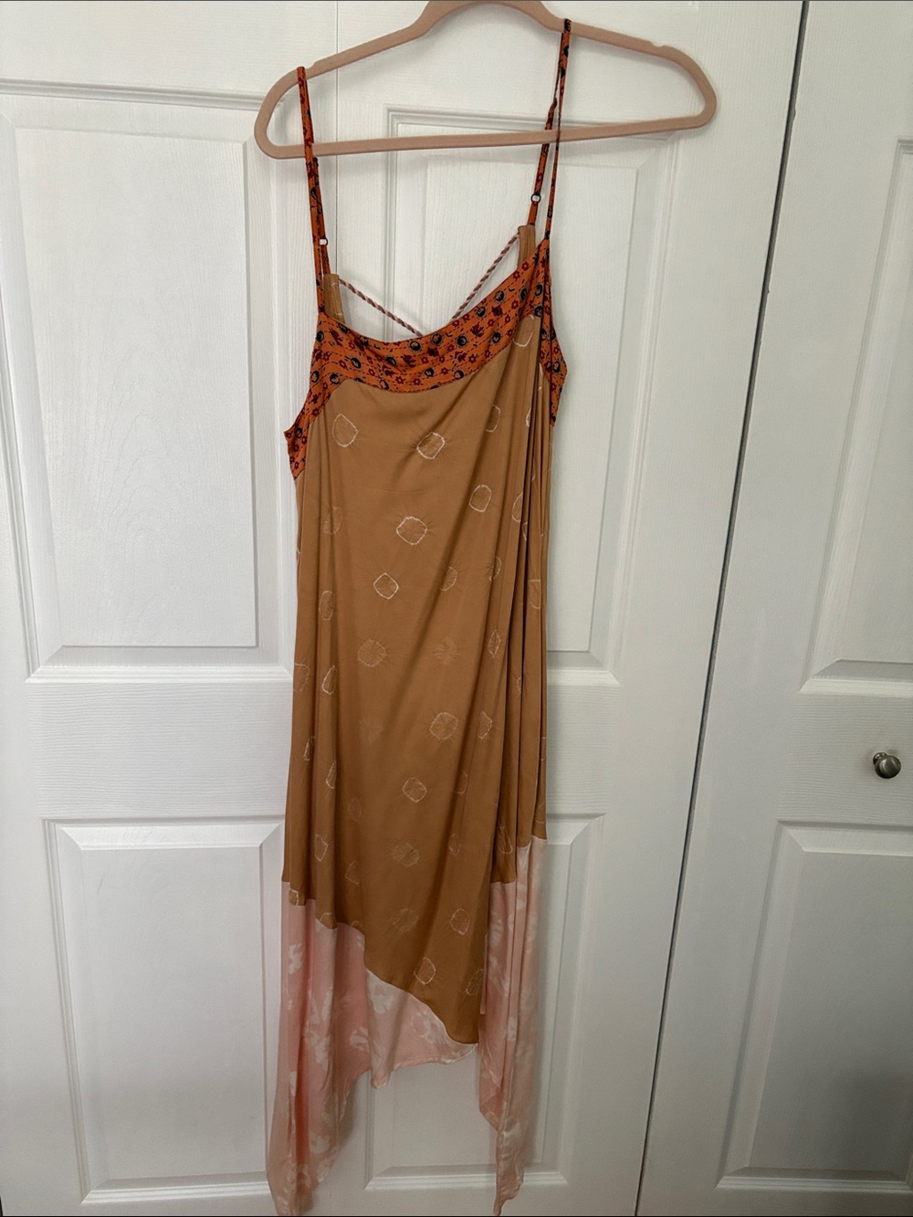 Anthropologie Asymmetrical Slip Dress in Caramel and Blush